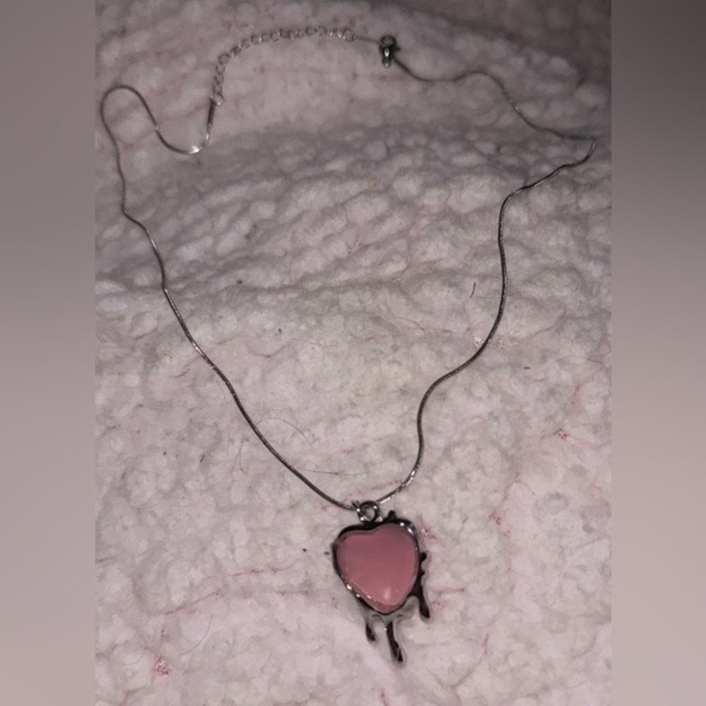 Silver Pink Bleeding Heart Necklace